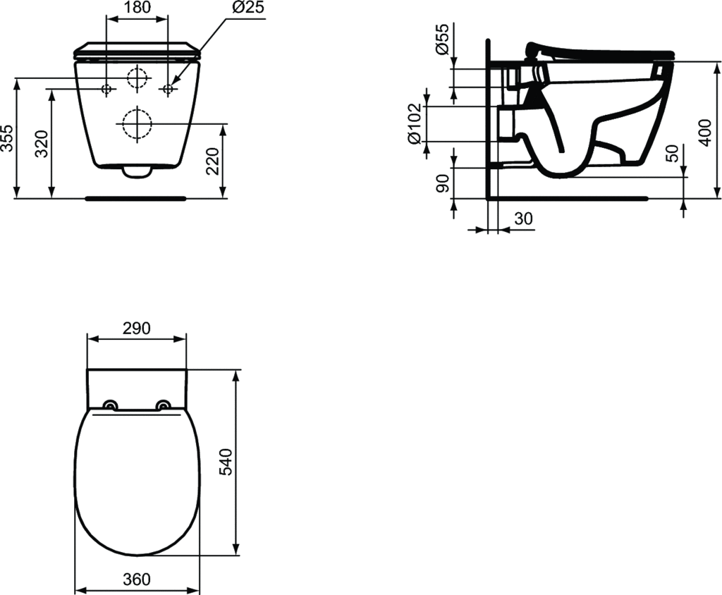 Vas WC suspendat cu fixare complet ascunsa 360 x 540 x 350 mm Ideal Standard gama Connect [2]