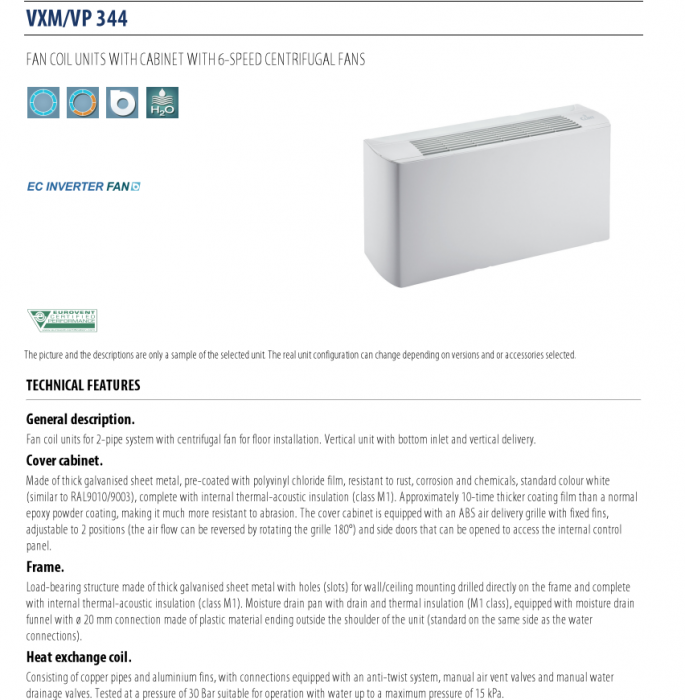 Ventiloconvector Clint tip carcasat de pardoseala model VXM/VP 344 3.44 kW [2]