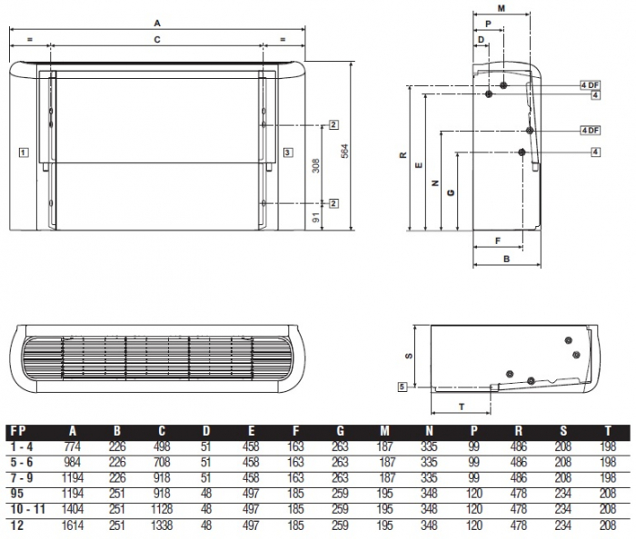 Ventiloconvector Galletti, tip consola de pardoseala/tavan, model cu aspiratie dorsala Estro FP F5P  2,42 kw [2]