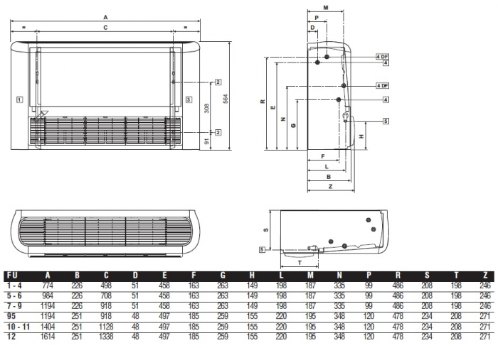 Ventiloconvector Galletti, tip consola de pardoseala/tavan, model cu aspiratie frontala Estro FU F10U  6,71 kw [3]