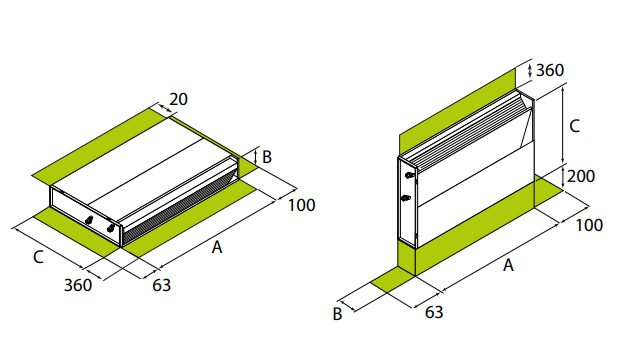 Ventiloconvector tip necarcasat vertical / orizontal, 1.02 kW / 0.91 kW, model cu 2 tevi, posibilitate conectare termostat cu 3 viteze, Clivet Elforoom2 [1]