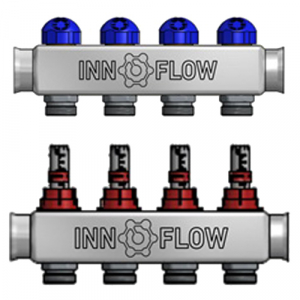 Distribuitoare cu debitmetre - Distribuitor incalzire in pardoseala 1" x 3/4", 4 cai, Innoflow