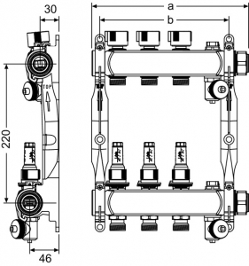 Distribuitor TECEfloor SLQ RECTANGULAR otel inox, complet echipat 6 cai x 3/4" x 1" [1]
