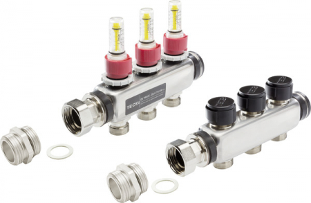 Distribuitoare cu debitmetre - Set TECEfloor SLQ pentru extindere distribuitor inox, 3 cai x 3/4'' x 1''