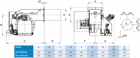 Arzator pe motorina modulant, 4000-11628 kw, cap de ardere lung, F.B.R. FGP 1000/M TL Electronic CAMME [3]