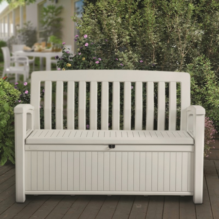 Mobilier de gradina - Banca pentru gradina, 2 in 1, 227 litri, alba, Keter Patio