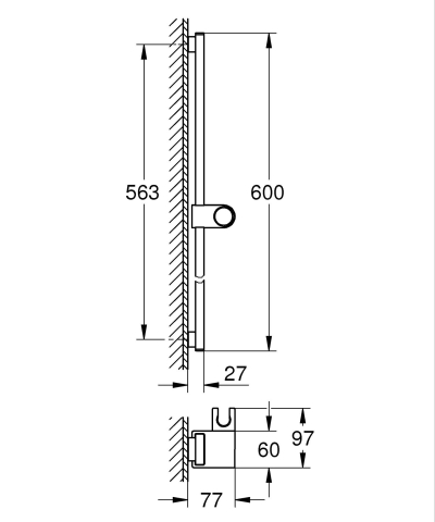 Bara de dus Grohe Rainshower SmartActive 600 mm, ajustabil, crom mat [1]