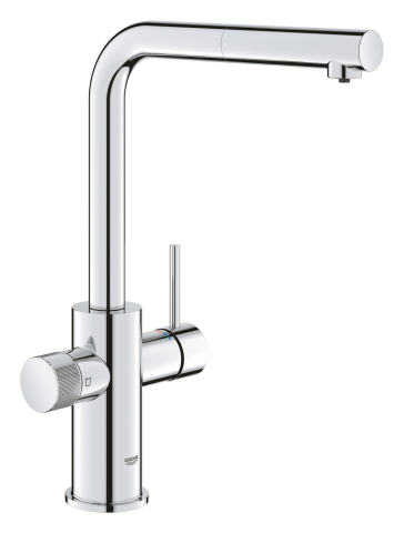 Obiecte sanitare - Baterie bucatarie Grohe Blue Pure Minta, monocomanda, cartus ceramic, dus extractabil, pipa inalta, tip L, 3 cai, filtrare, pentru filtre Grohe Blue, crom