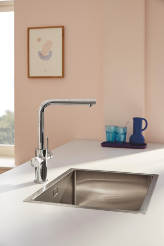 Baterie bucatarie Grohe Blue Pure Minta, monocomanda, cartus ceramic, dus extractabil, pipa inalta, tip L, 3 cai, filtrare, pentru filtre Grohe Blue, crom [4]