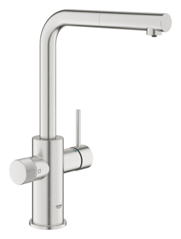 Obiecte sanitare - Baterie bucatarie Grohe Blue Pure Minta, monocomanda, cartus ceramic, dus extractabil, pipa inalta, tip L, 3 cai, filtrare, pentru filtre Grohe Blue, crom mat
