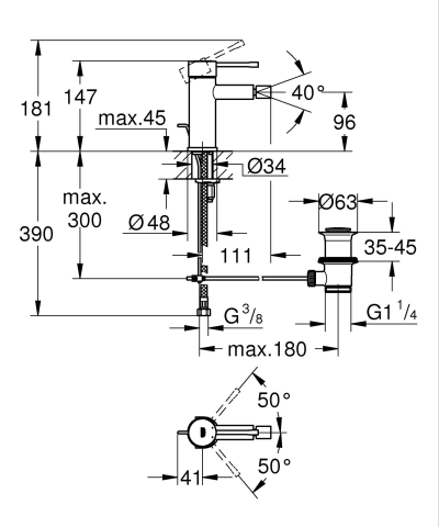 Baterie bideu Grohe Essence New, monocomanda, marime s, cartus ceramic, limitator temperatura, evacuare cu tija, cupru mat [2]