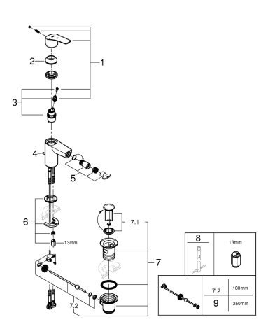 Baterie bideu Grohe Eurosmart marimea S, monocomanda, cartus ceramic, set evacuare cu tija, crom [3]