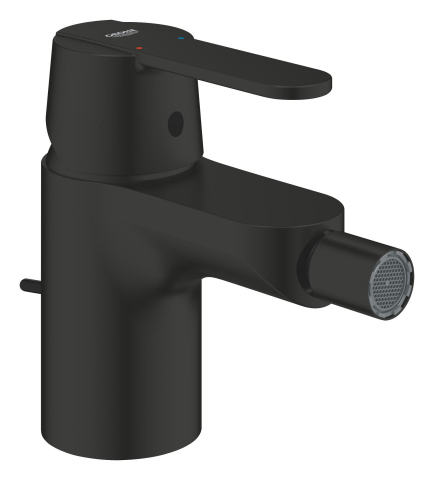 Obiecte sanitare - Baterie bideu Grohe Get monocomanda, marimea S, cartus ceramic, limitator, aerator cu bila, set evacuare cu tija, negru mat