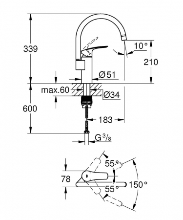 Baterie bucatarie pipa pivotanta cromata Grohe Eurosmart [3]