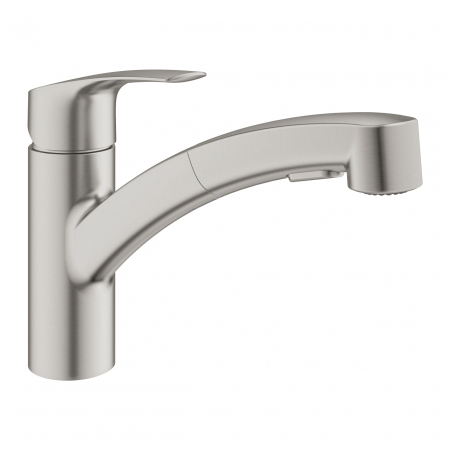 Baterii monocomanda - Baterie bucatarie cu dus cromata furtunuri flexibile Grohe Eurosmart New Supersteel