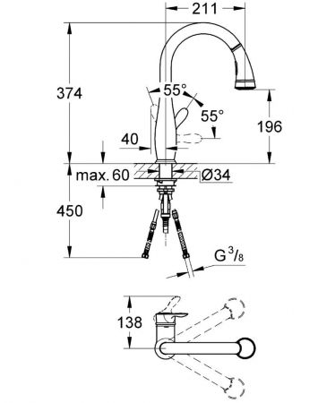 Baterie bucatarie cu dus pipa extractabila tip C Grohe Parkfield [2]