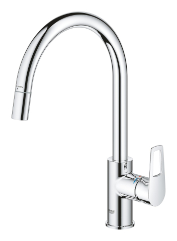 Baterie bucatarie Grohe BauLoop pipa tip C aerator, monocomanda, pipa inalta, pivotanta, cartus ceramic, dus extractabil, protectie anti-reflux, crom [4]