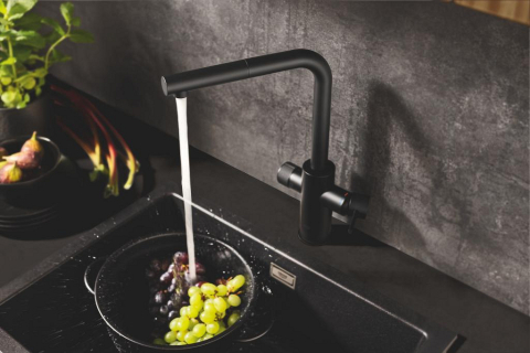 Baterie bucatarie Grohe Blue Pure Minta, monocomanda, 3 cai, dus extractabil, inalta, tip L, filtrare apa, cartus ceramic, pentru filtrele Grohe Blue, negru [4]