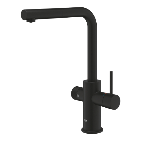 Baterie bucatarie Grohe Blue Pure Minta, monocomanda, 3 cai, dus extractabil, inalta, tip L, filtrare apa, cartus ceramic, pentru filtrele Grohe Blue, negru [1]