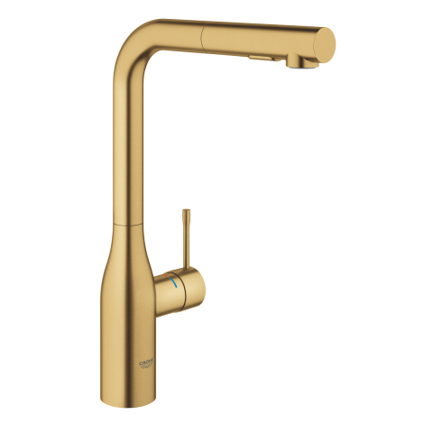 Obiecte sanitare - Baterie bucatarie Grohe Essence, 3/8'', monocomanda, pipa inalta dus extractabil, cartus ceramic, pivotanta, auriu mat