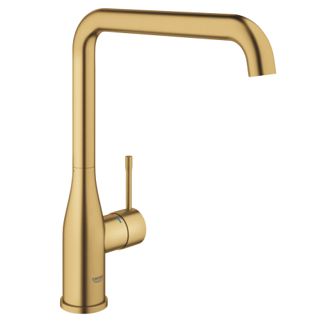 Obiecte sanitare - Baterie bucatarie Grohe Essence, 3/8'', monocomanda, pipa inalta, tip L, cartus ceramic, pivotanta, limitator, auriu mat