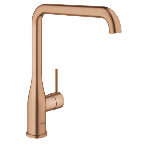 Obiecte sanitare - Baterie bucatarie Grohe Essence, 3/8'', monocomanda, pipa inalta, tip L, cartus ceramic, pivotanta, limitator, cupru mat