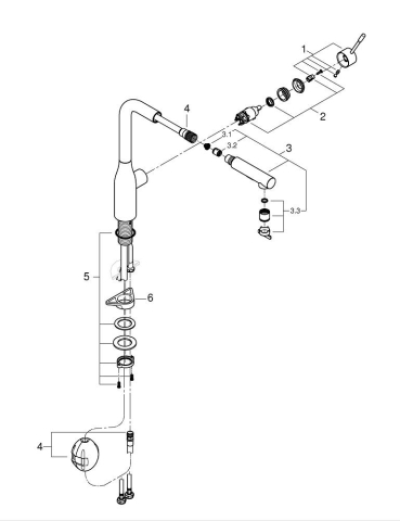 Baterie bucatarie Grohe Essence, 3/8'', monocomanda, pipa inalta, tip L, dus extractabil, 2 functii, pivotanta, limitator, antracit mat [1]