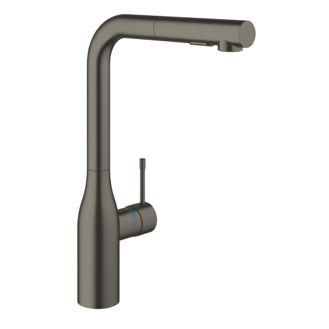 Obiecte sanitare - Baterie bucatarie Grohe Essence, 3/8'', monocomanda, pipa inalta, tip L, dus extractabil, 2 functii, pivotanta, limitator, antracit mat
