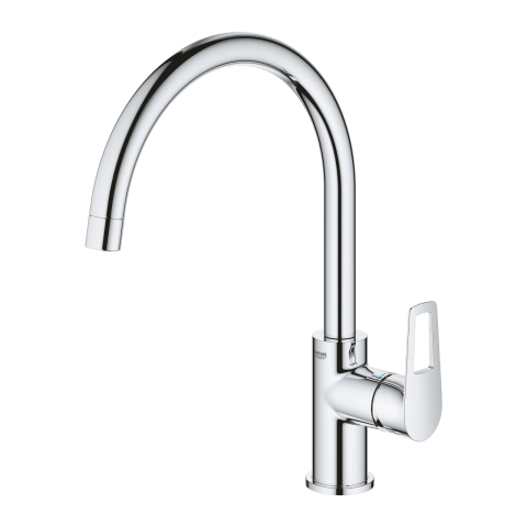 Baterie bucatarie Grohe BauLoop, 3/8'', monocomanda, pipa inalta, cartus ceramic, pivotanta, limitator, crom [1]