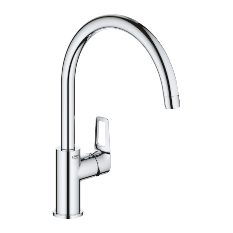 Obiecte sanitare - Baterie bucatarie Grohe BauLoop, 3/8'', monocomanda, pipa inalta, cartus ceramic, pivotanta, limitator, crom