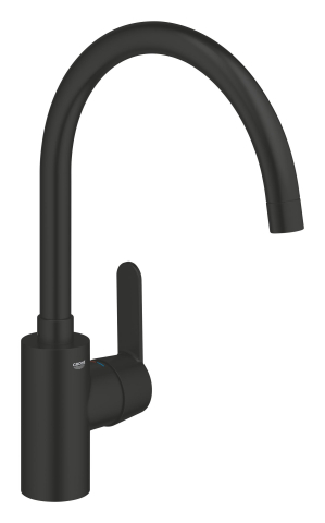 Obiecte sanitare - Baterie bucatarie Grohe Get, 3/8'', monocomanda, pipa inalta, tip C, cartus ceramic, pivotanta, limitator, negru mat