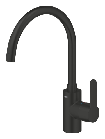 Baterie bucatarie Grohe Get, 3/8'', monocomanda, pipa inalta, tip C, cartus ceramic, pivotanta, limitator, negru mat [6]
