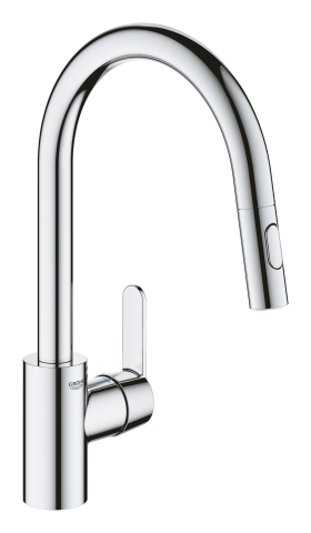 Obiecte sanitare - Baterie bucatarie Grohe Get 3/8'' monocomanda, pipa inalta, dus extractabil, 2 functii, cartus ceramic, pivotanta, limitator, crom