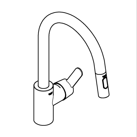 Baterie bucatarie Grohe Get 3/8'' monocomanda, pipa inalta, dus extractabil, 2 functii, cartus ceramic, pivotanta, limitator, crom [7]