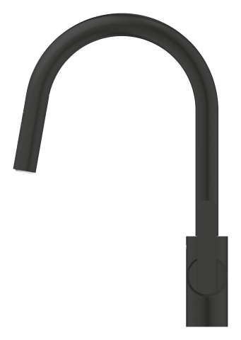 Baterie bucatarie Grohe Get, 3/8'', monocomanda, pipa inalta, tip C, dus extractabil, 2 functii, cartus ceramic, pivotanta, limitator, negru mat [2]