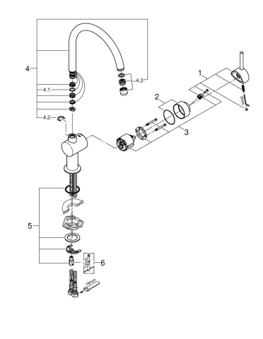 Baterie bucatarie Grohe Minta 3/8'' monocomanda, pipa inalta, cartus ceramic, pivotanta, limitator, crom [1]