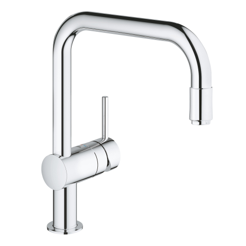 Obiecte sanitare - Baterie bucatarie Grohe Minta 3/8'' monocomanda, pipa inalta, tip U, dus extractabil, cartus ceramic, pivotanta, limitator, crom