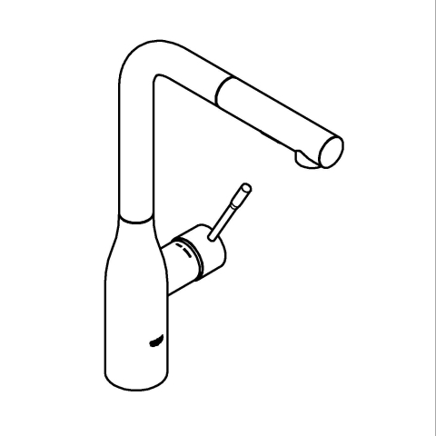 Baterie bucatarie Grohe Essence, marime l, monocomanda, montare pe blat, pipa pivotanta, cartus ceramic, pipa inalta, tip L, dus extractabil, 2 functii, limitator de debit, negru mat [8]