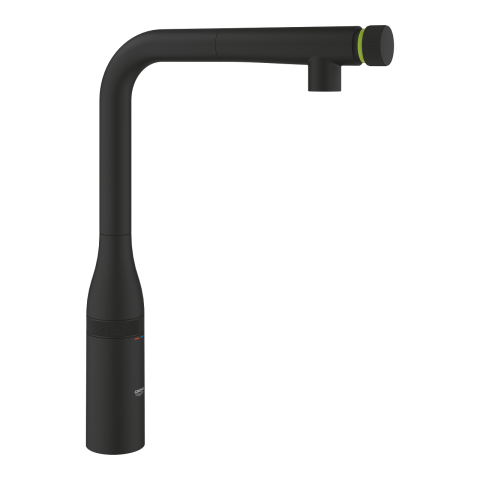 Baterie bucatarie Grohe Essence smctr sink tip L EU, monocomanda, montare pe blat/chiuveta, pipa pivotanta, limitator de debit, marime l, pipa inalta, pipa tip L, dus extractabil, cartus c, negru [1]