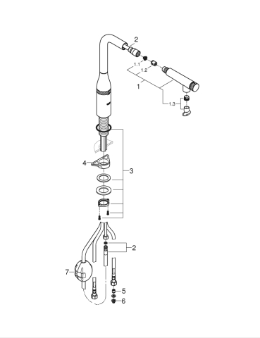 Baterie bucatarie Grohe Essence smctr sink tip L EU, monocomanda, montare pe blat/chiuveta, pipa pivotanta, limitator de debit, marime l, pipa inalta, pipa tip L, dus extractabil, cartus c, negru [4]