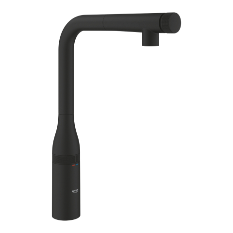 Obiecte sanitare - Baterie bucatarie Grohe Essence smctr sink tip L EU, monocomanda, montare pe blat/chiuveta, pipa pivotanta, limitator de debit, marime l, pipa inalta, pipa tip L, dus extractabil, cartus c, negru