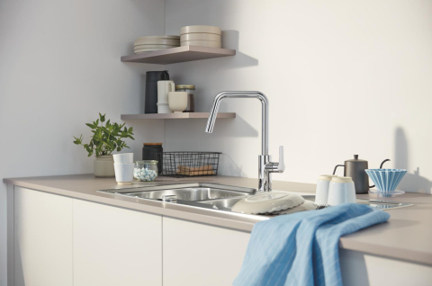 Baterie bucatarie Grohe Eurosmart, inalta, tip U, dus extractabil, 2 functii, cartus ceramic, pivotanta, levier metalic, senzor infrarosu, crom [6]