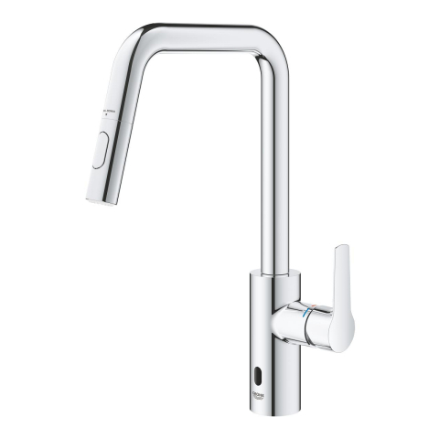 Baterie bucatarie Grohe Eurosmart, inalta, tip U, dus extractabil, 2 functii, cartus ceramic, pivotanta, levier metalic, senzor infrarosu, crom [3]