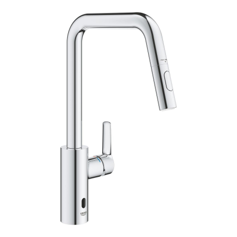 Baterii bucatarie - Baterie bucatarie Grohe Eurosmart, inalta, tip U, dus extractabil, 2 functii, cartus ceramic, pivotanta, levier metalic, senzor infrarosu, crom