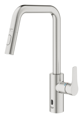 Baterie bucatarie Grohe Eurosmart, inalta, tip U, dus extractabil, 2 functii, cartus ceramic, pivotanta, levier metalic, senzor infrarosu, crom mat [5]