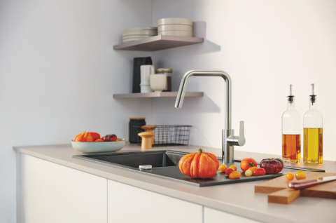 Baterie bucatarie Grohe Eurosmart, inalta, tip U, dus extractabil, 2 functii, cartus ceramic, pivotanta, levier metalic, senzor infrarosu, crom mat [6]