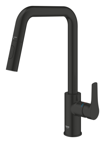 Baterie bucatarie Grohe Eurosmart pipa tip U 2 functii, monocomanda, dus extractabil, pipa pivotanta, pipa tip U, cartus ceramic, negru [5]