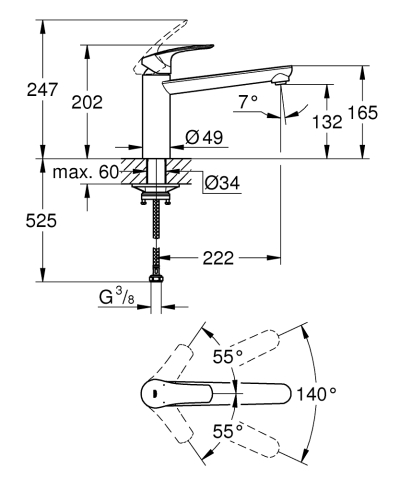 Baterie bucatarie Grohe Eurosmart SilkMove kitch medium EU, monocomanda, pipa lunga, cartus ceramic, limitator temperatura, negru [4]