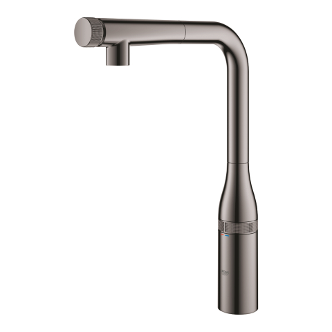 Baterie bucatarie Grohe Essence SmartControl, 3/8'', pipa inalta, tip L, dus extractabil, 2 functii, control apasare si rotire, pivotanta, limitator, antracit [2]