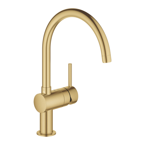 Obiecte sanitare - Baterie bucatarie Grohe Minta, 3/8'', monocomanda, pipa inalta, tip C, cartus ceramic, pivotanta, limitator, auriu mat